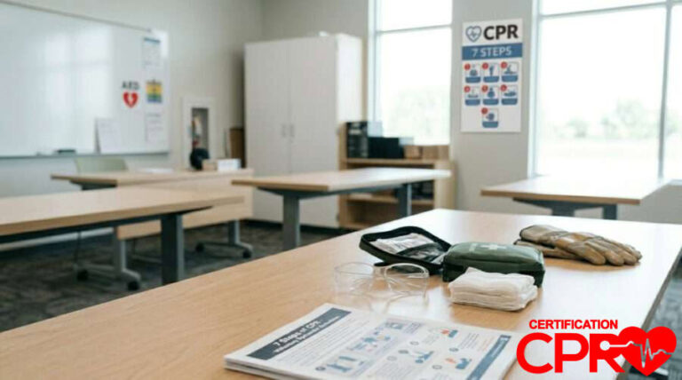 CPR training setup with manikins and instructional materials in Orlando.