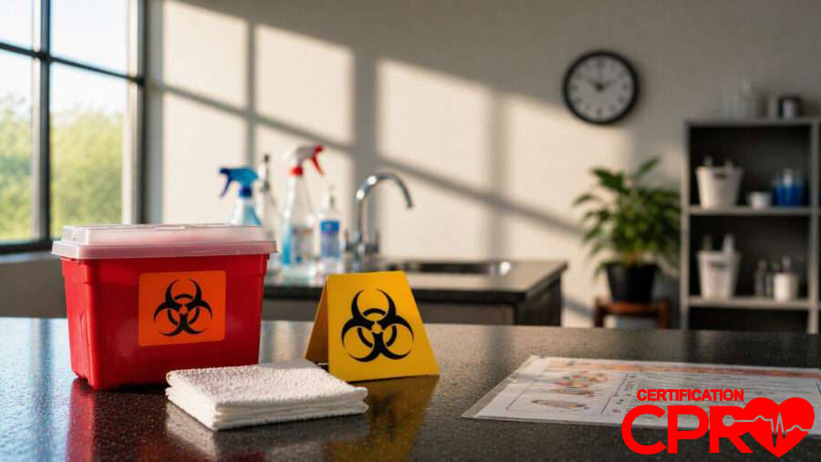 CPR training certification class in Orlando with safety equipment.