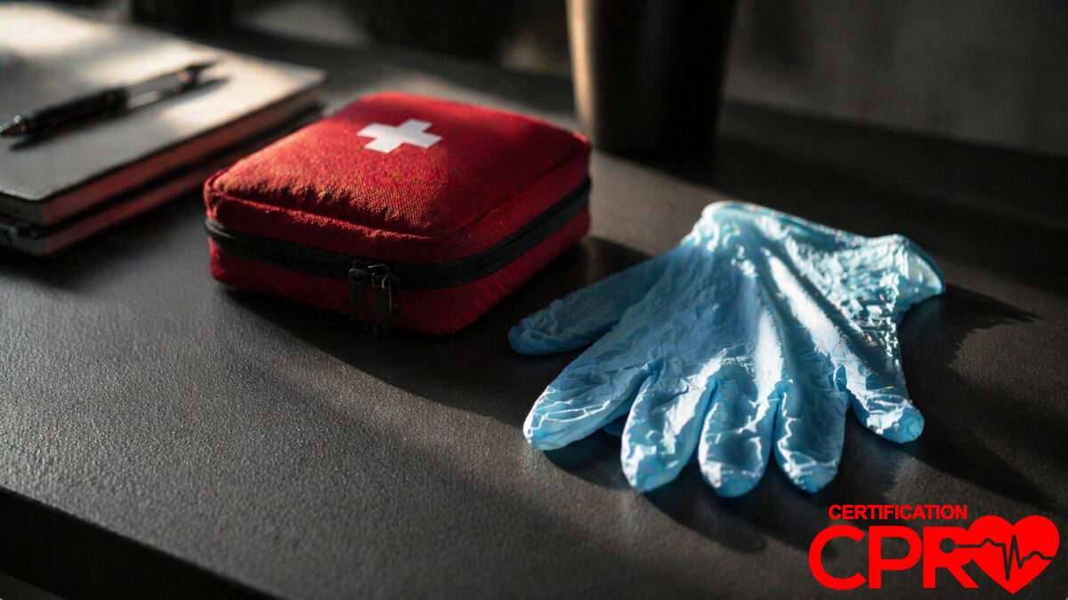 First aid kit and gloves for CPR certification and training in Orlando.